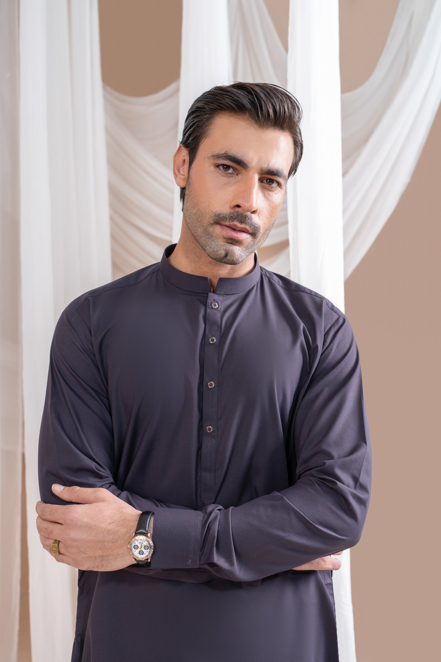 Deep Burgundy Luxury Blended Kurta Shalwar - Men