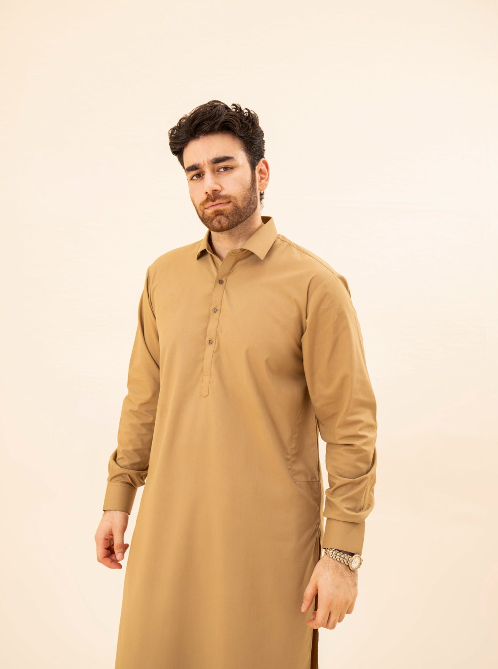 Camel French Collar Kameez Shalwar - Men