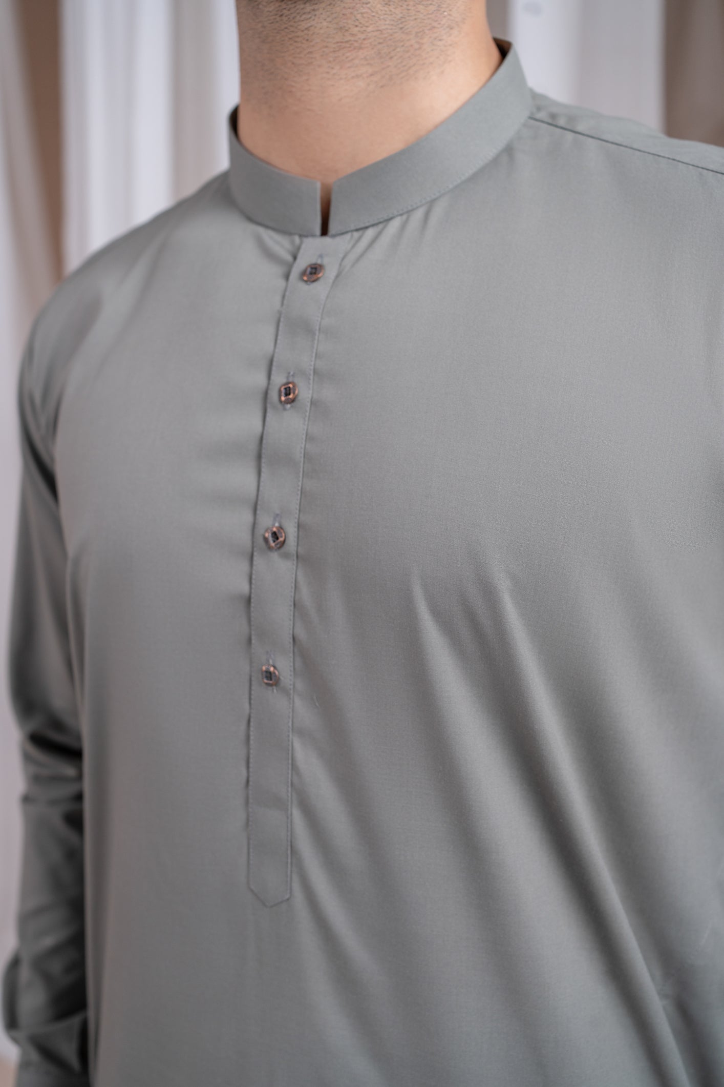 Sand Grey Luxury Blended Kurta Shalwar - Men