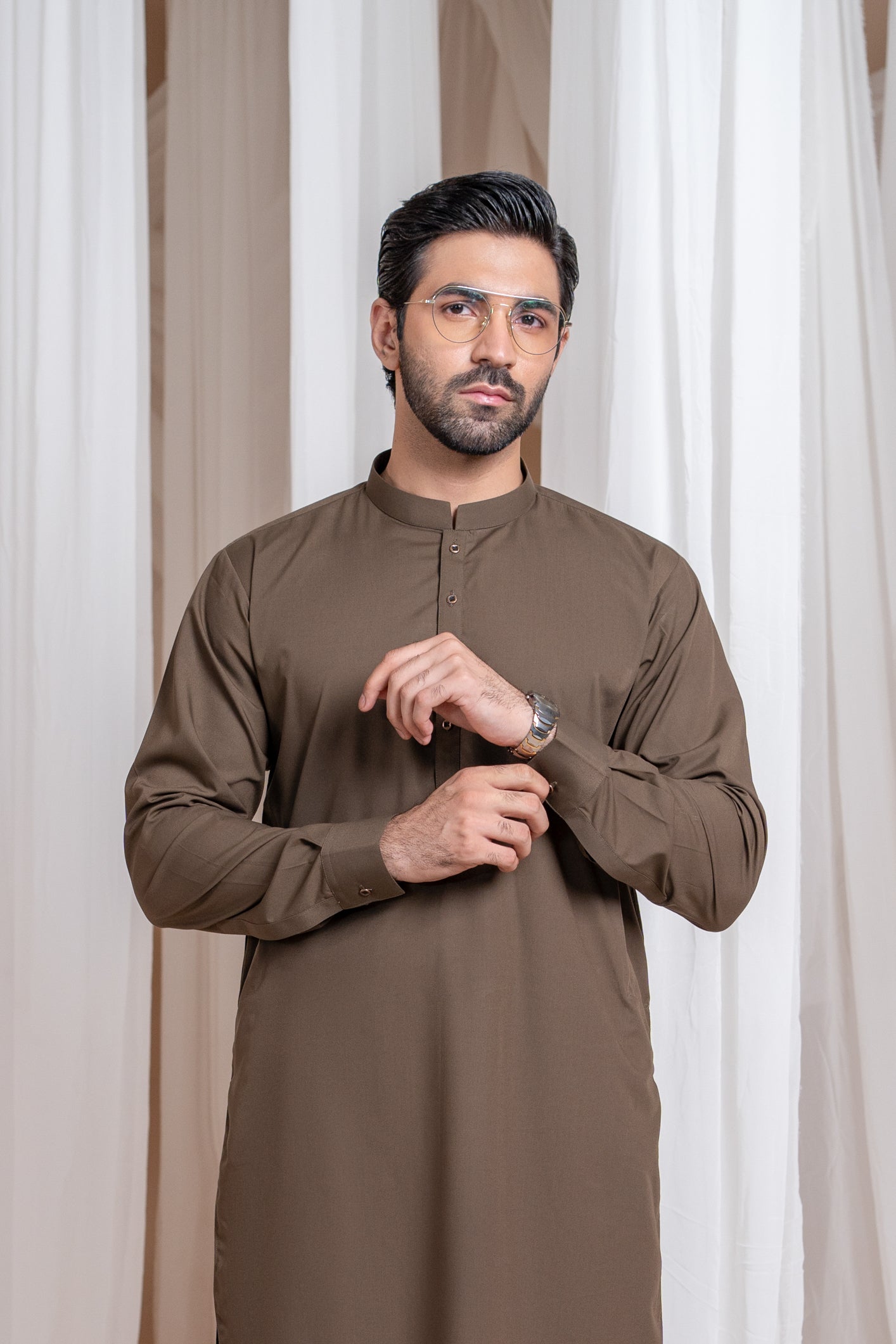 Light Brown Luxury Blended Kurta Shalwar - Men