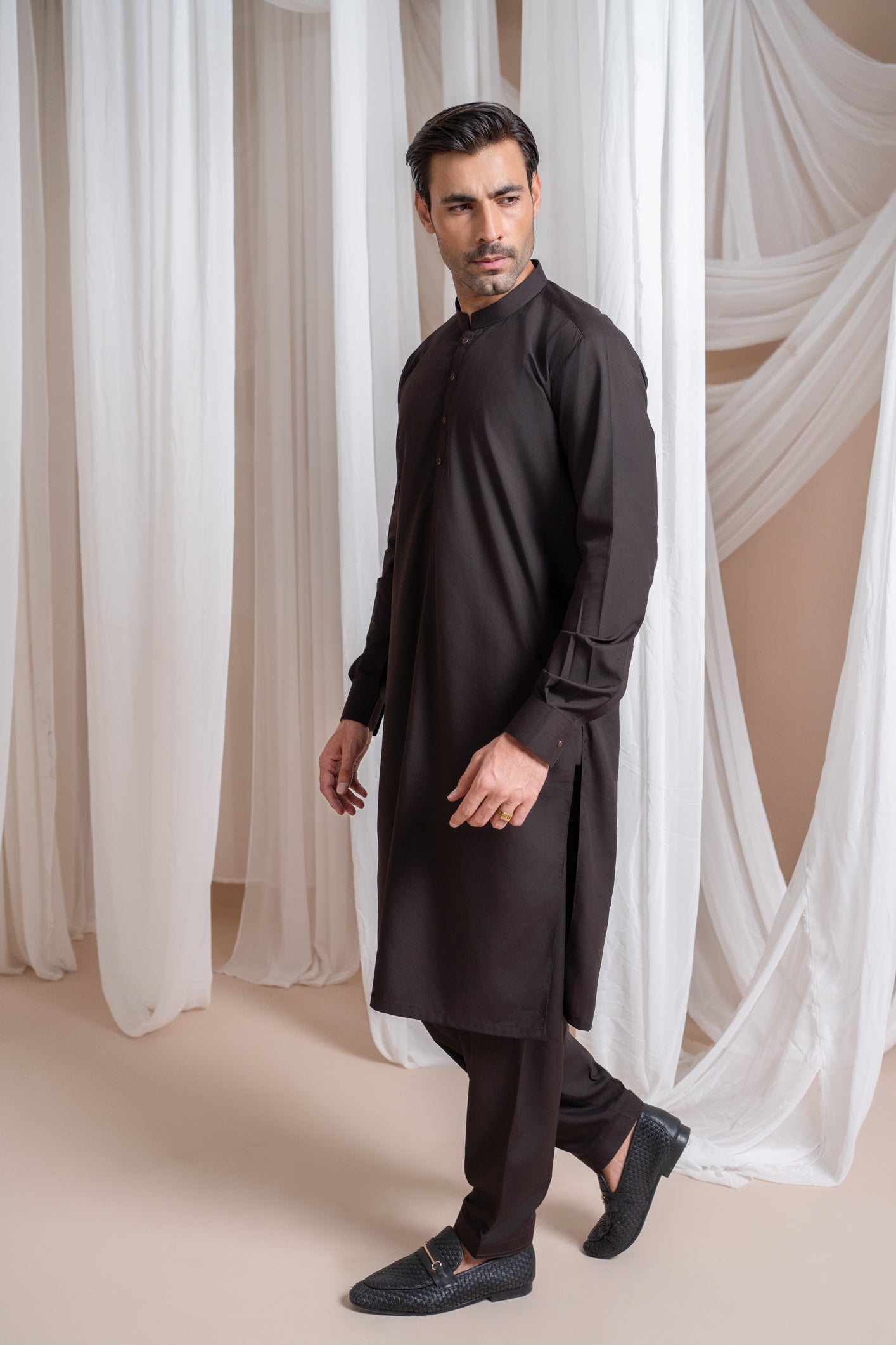 Dark Brown Kurta Trouser/Shalwar - Men