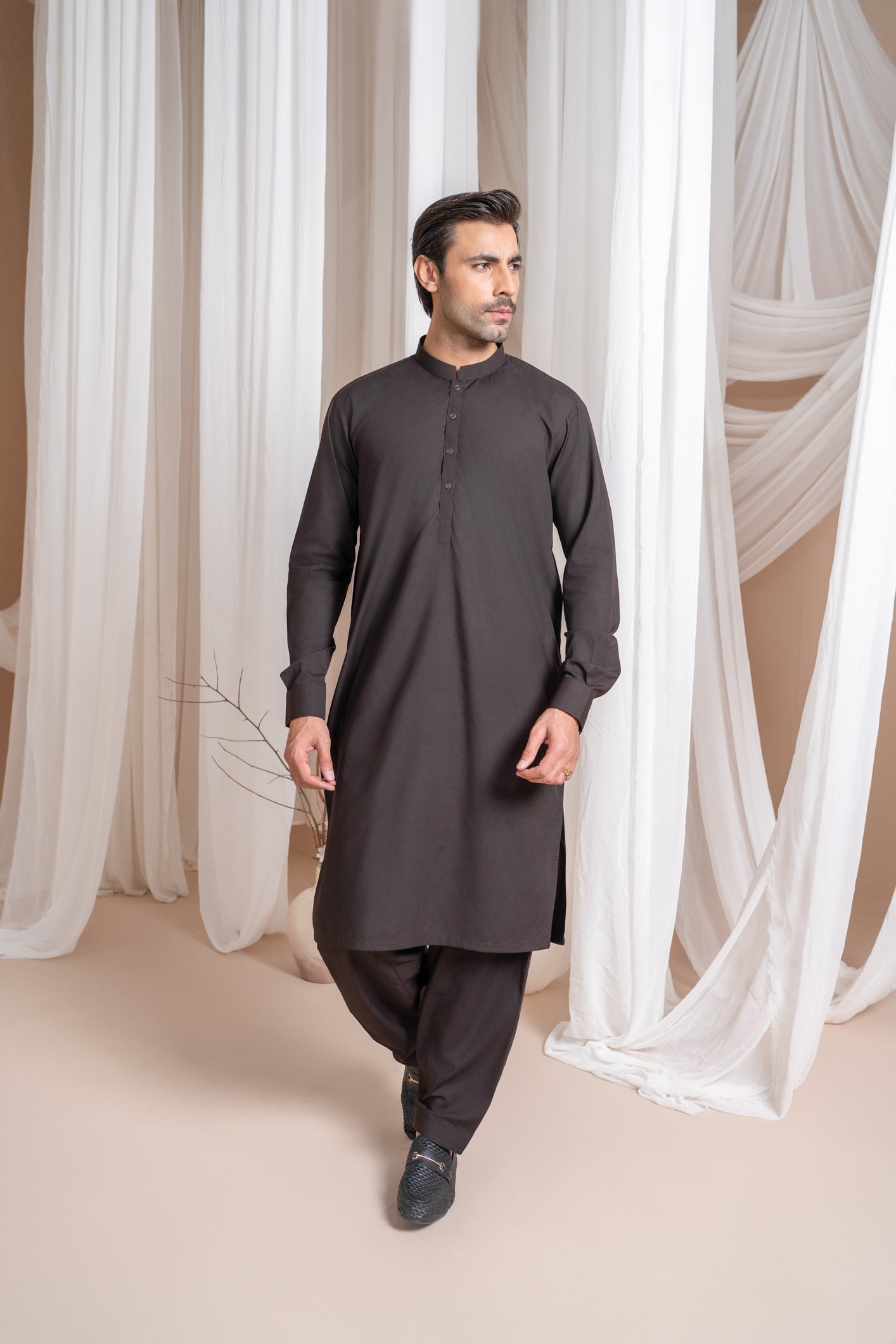 Dark Brown Kurta Trouser/Shalwar - Men