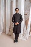 Dark Brown Kameez Shalwar with Blended Waistcoat - Straight Cut - Men