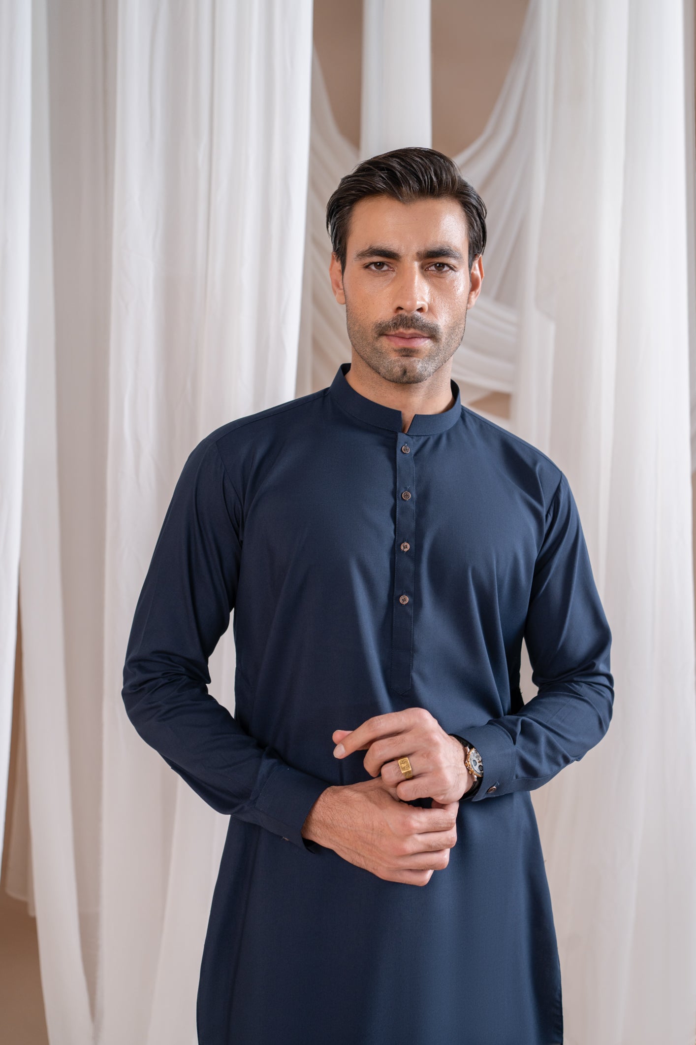 Navy Blue Kurta Trouser/Shalwar - Men