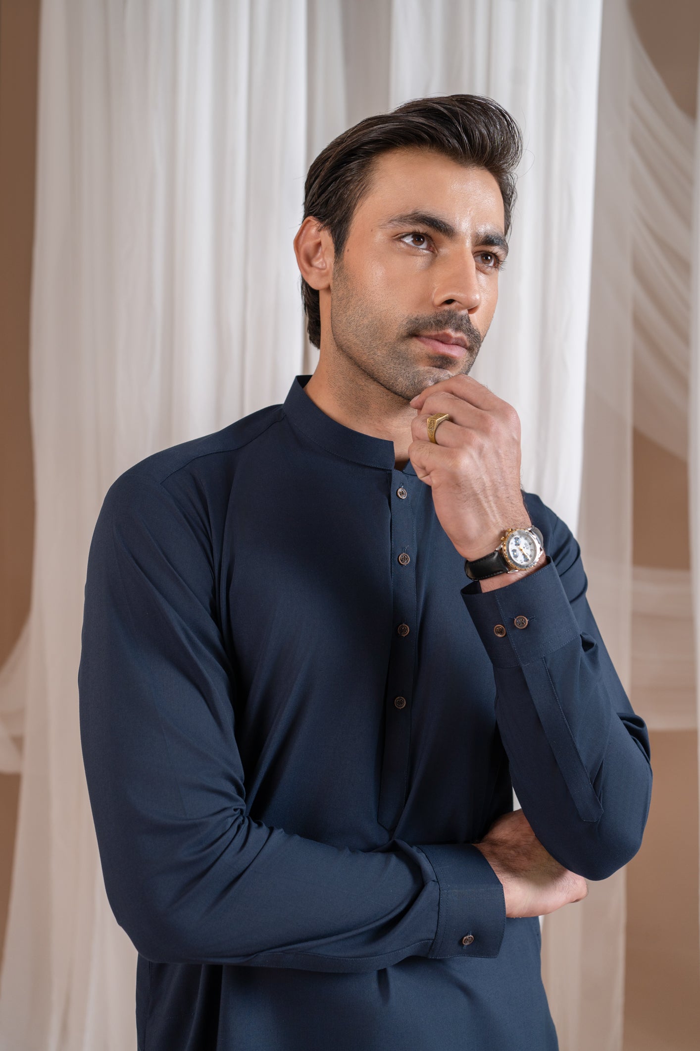 Navy Blue Kurta Trouser/Shalwar - Men