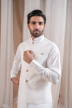 Off White Kurta Shalwar with Suiting Waistcoat - Straight Cut - Men