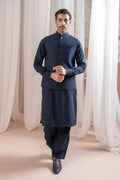 Navy Blue Kurta Shalwar with Suiting Waistcoat - Straight Cut - Men