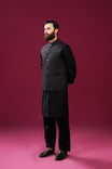 Black Kameez Shalwar with Suiting Waistcoat - Straight Cut - Men