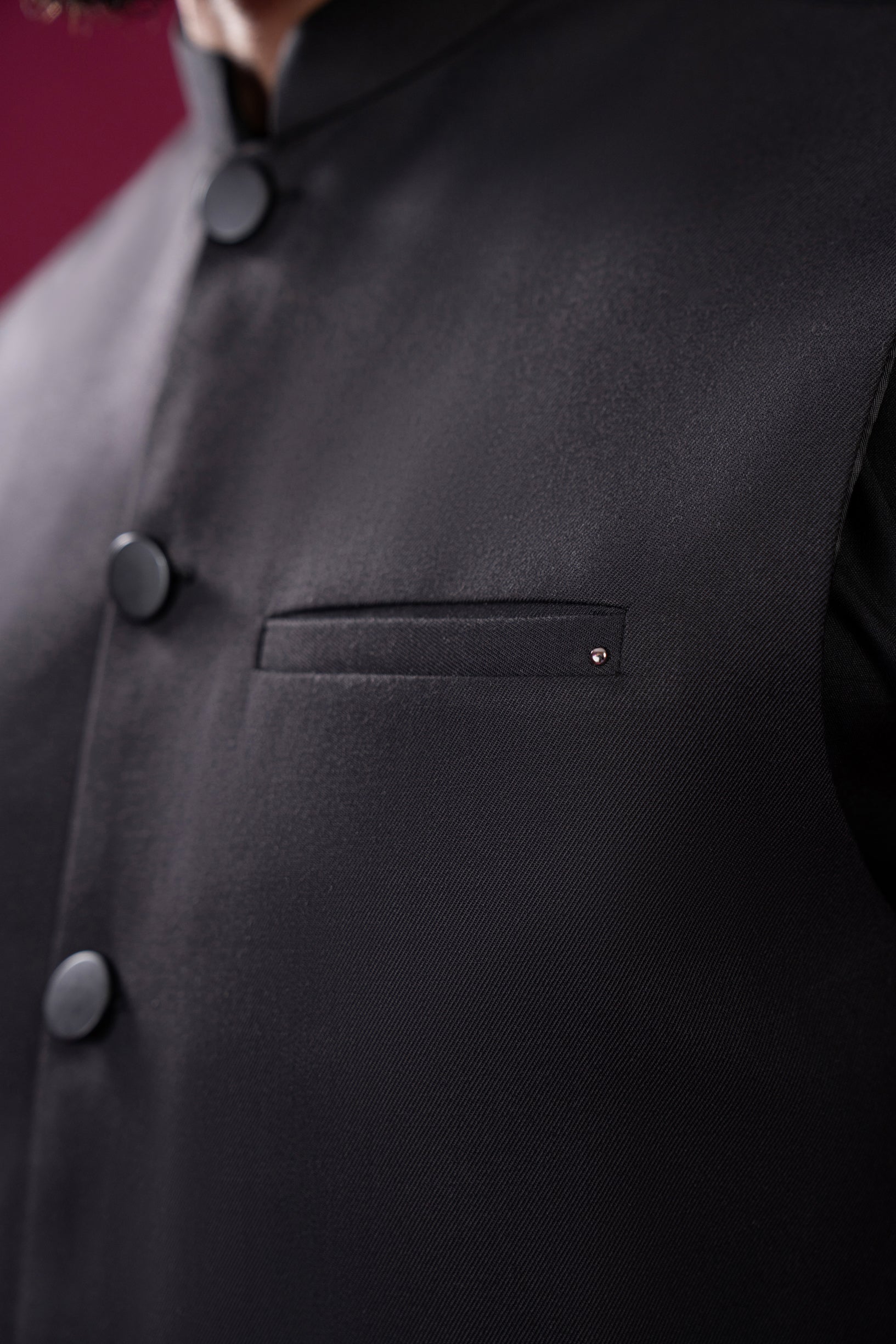 Black Suiting Waistcoat - Straight Cut Buttons - Men