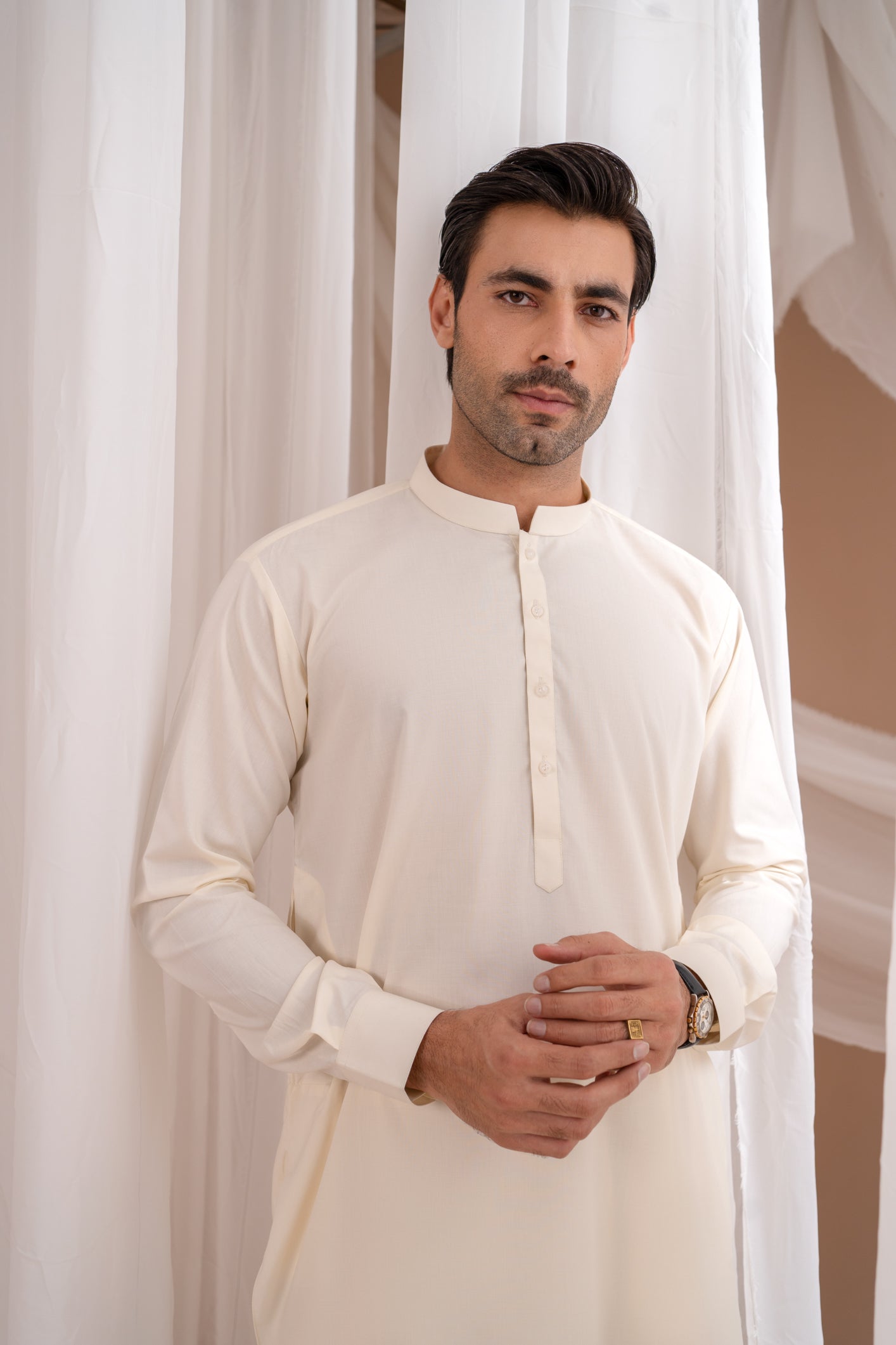 Bosky White Kurta Trouser/Shalwar - Men