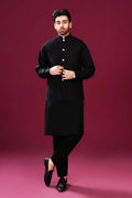 Black Kurta Trouser with Blended Waistcoat - Straight Cut - Men