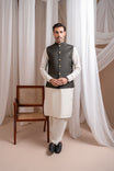 Bosky White Kurta Trouser with Army Green Suiting Waistcoat - Straight Cut - Men