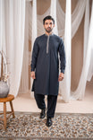 Formal Grey Kurta Shalwar - Collar Neck Embroidered - Men