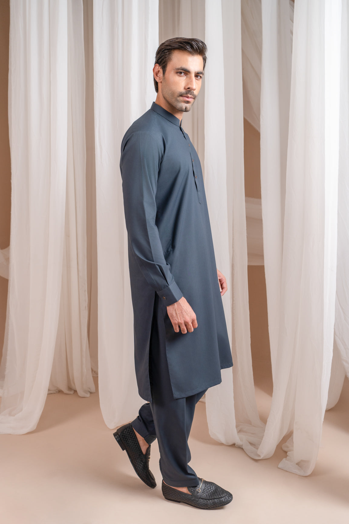 Charcoal Grey Kurta Trouser/Shalwar - Men