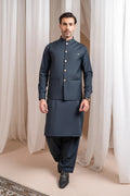 Charcoal Grey Kurta Shalwar with Suiting Waistcoat - Straight Cut - Men