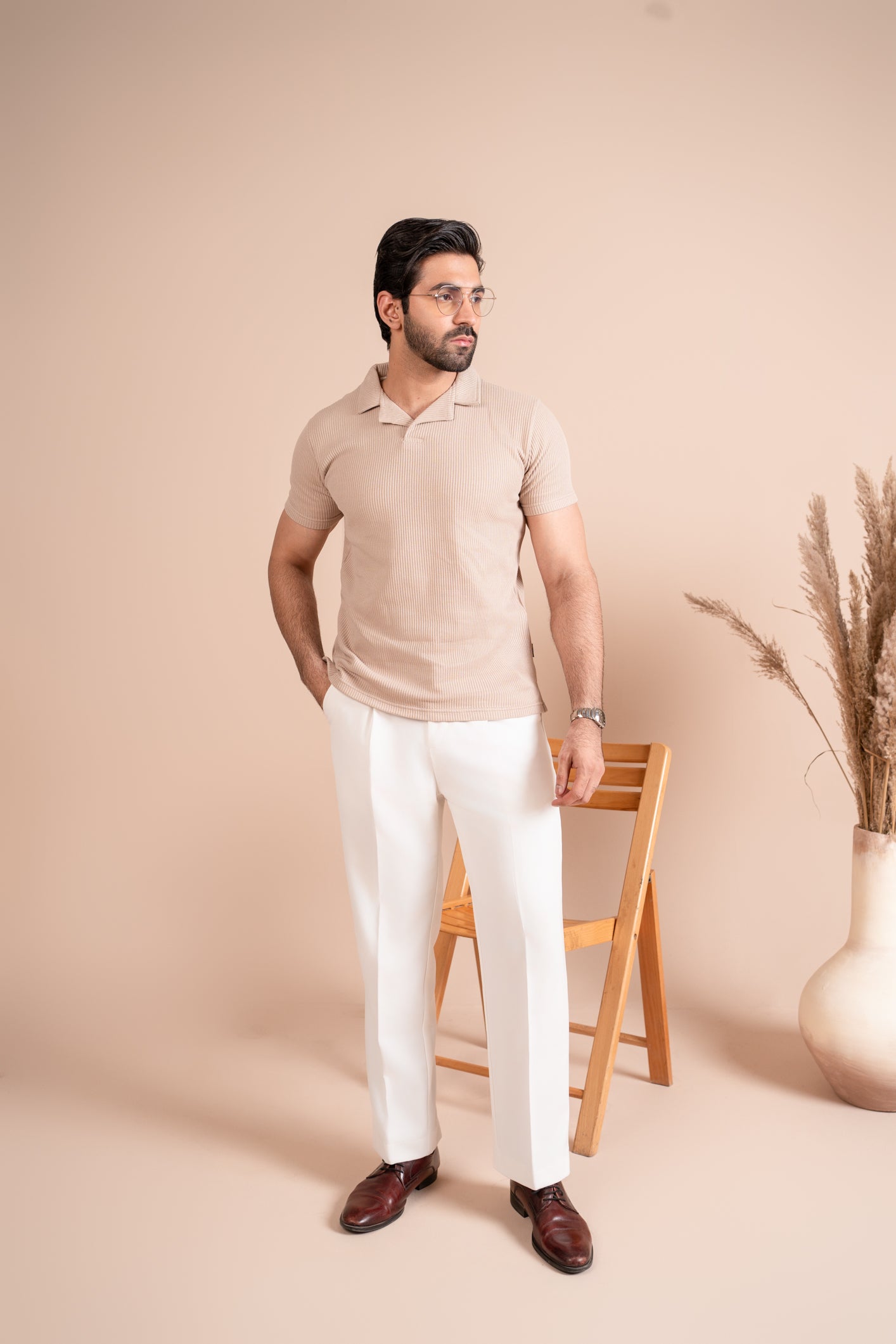 Beige Drop Needle Revere Polo - Men