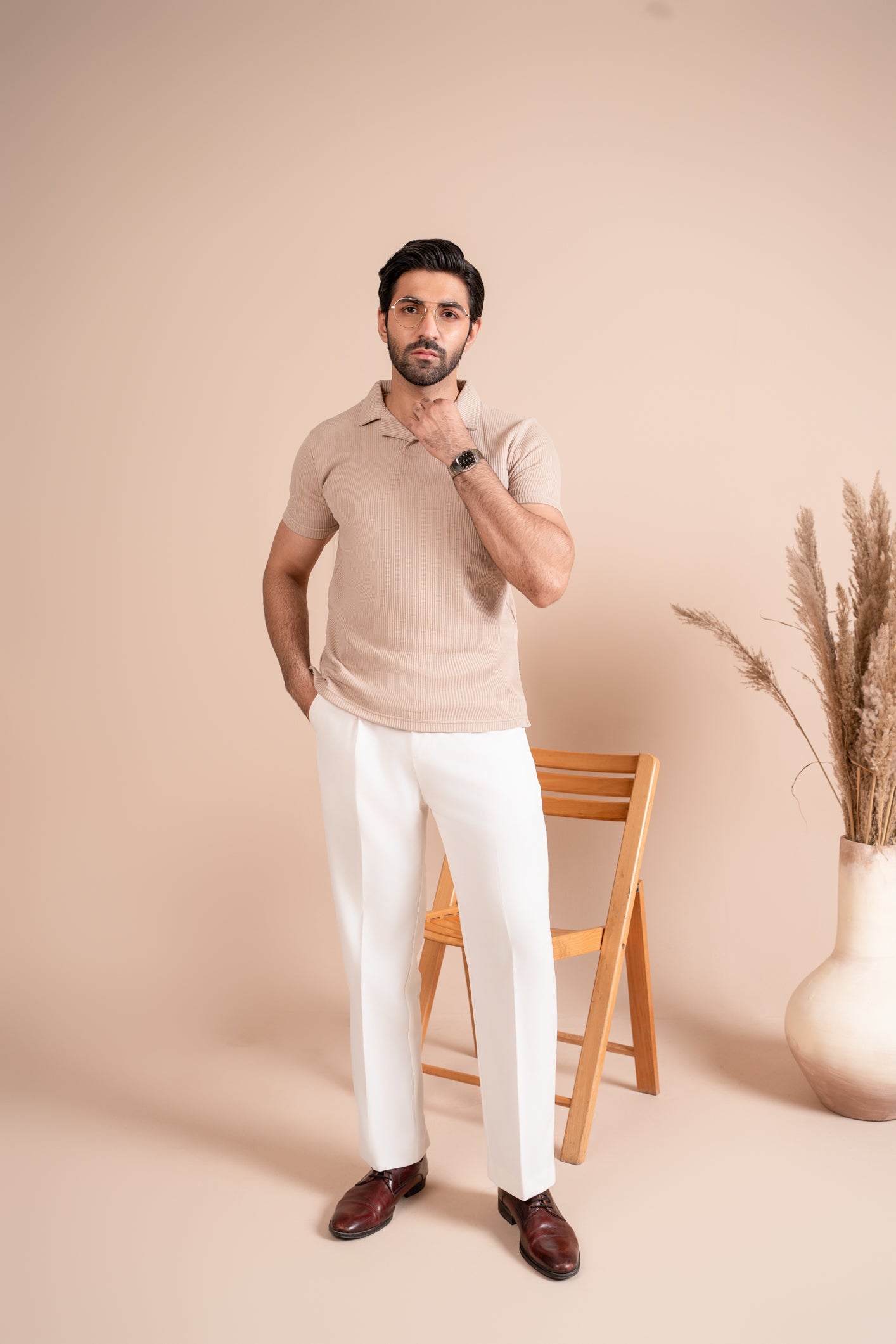 Beige Drop Needle Revere Polo - Men