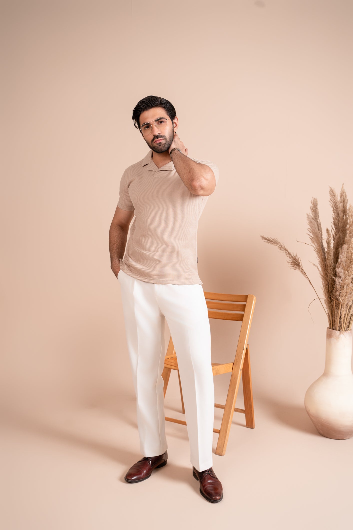 Beige Drop Needle Revere Polo - Men