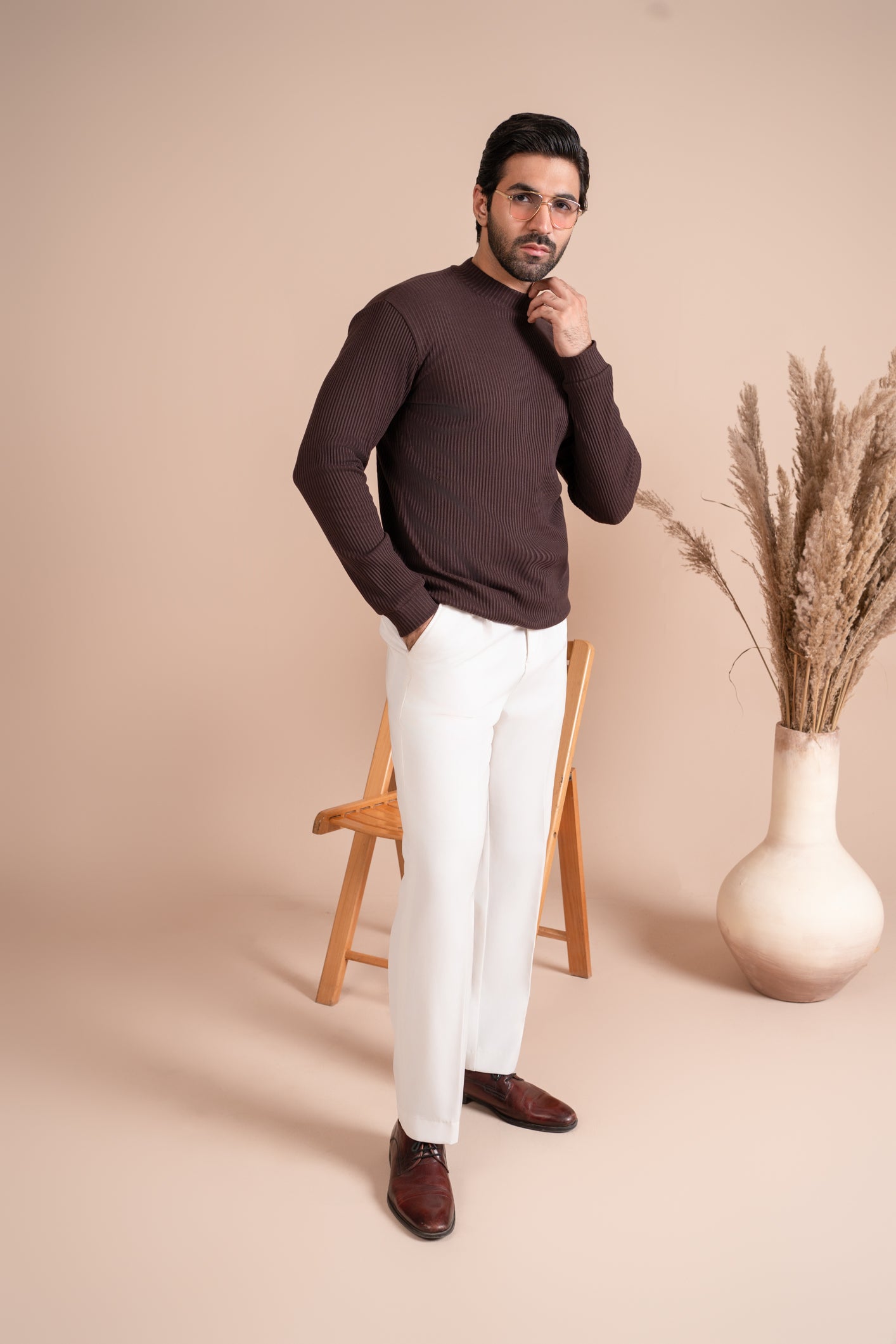 Ribbed Brown Mock Neck - Men