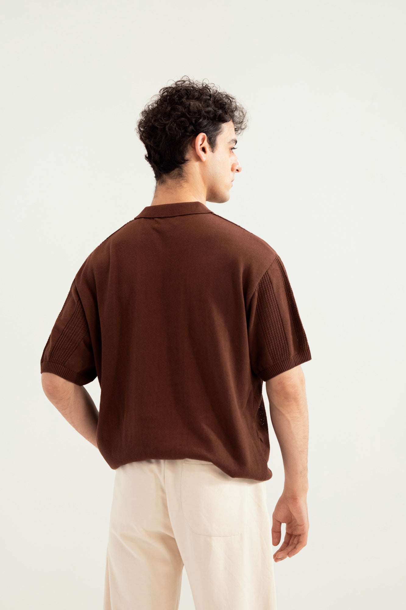 Dark Brown Crocheted Stripes Knitted Button Down - Men - Men