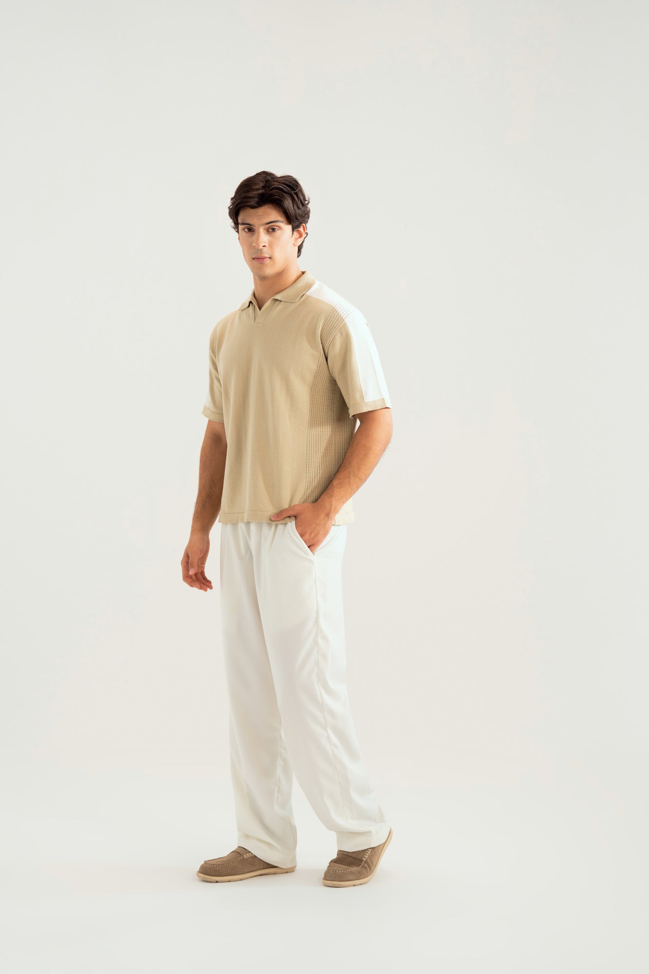 Sandstone Milano Knit Polo with Textured Shoulder - Men - Men