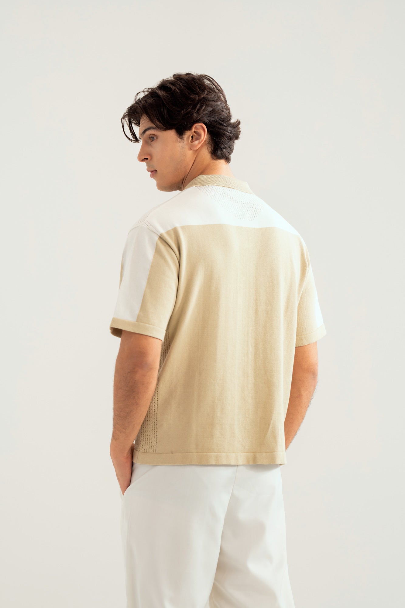 Sandstone Milano Knit Polo with Textured Shoulder - Men - Men