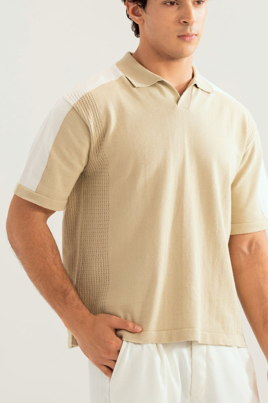 Sandstone Milano Knit Polo with Textured Shoulder - Men - Men