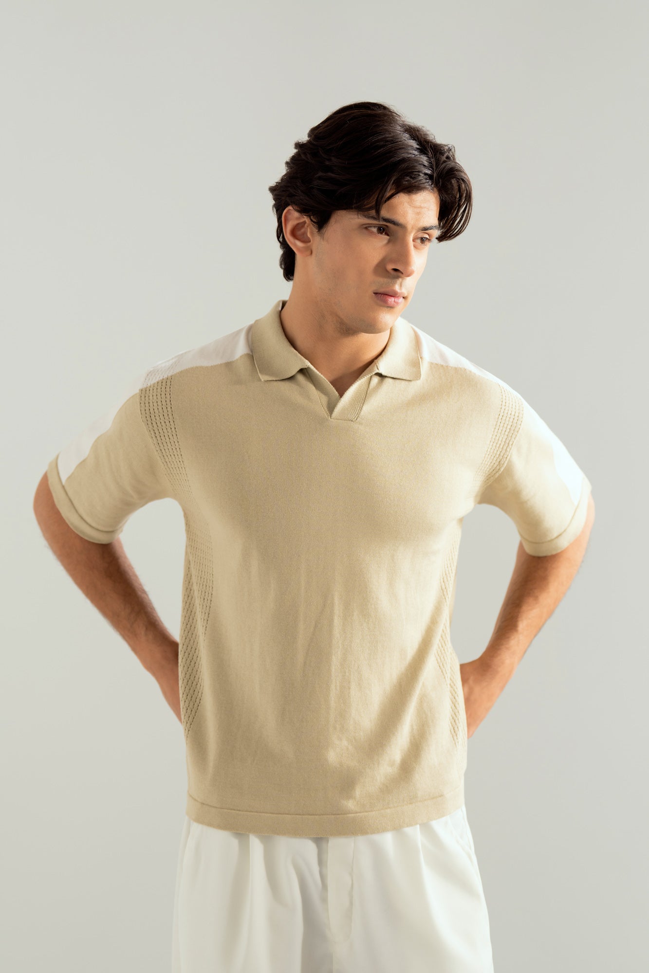 Sandstone Milano Knit Polo with Textured Shoulder - Men - Men