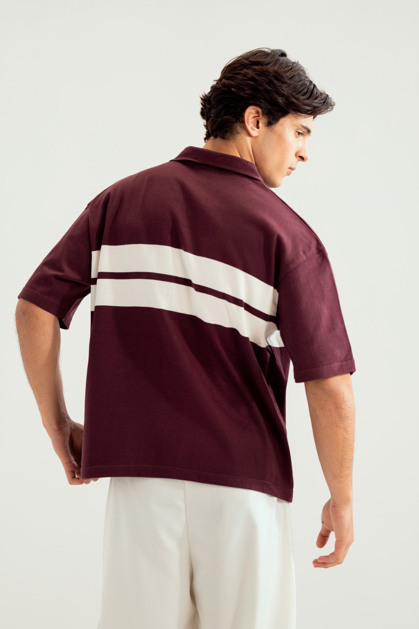 White and Maroon Boxy Revere Button Down - Men - Men