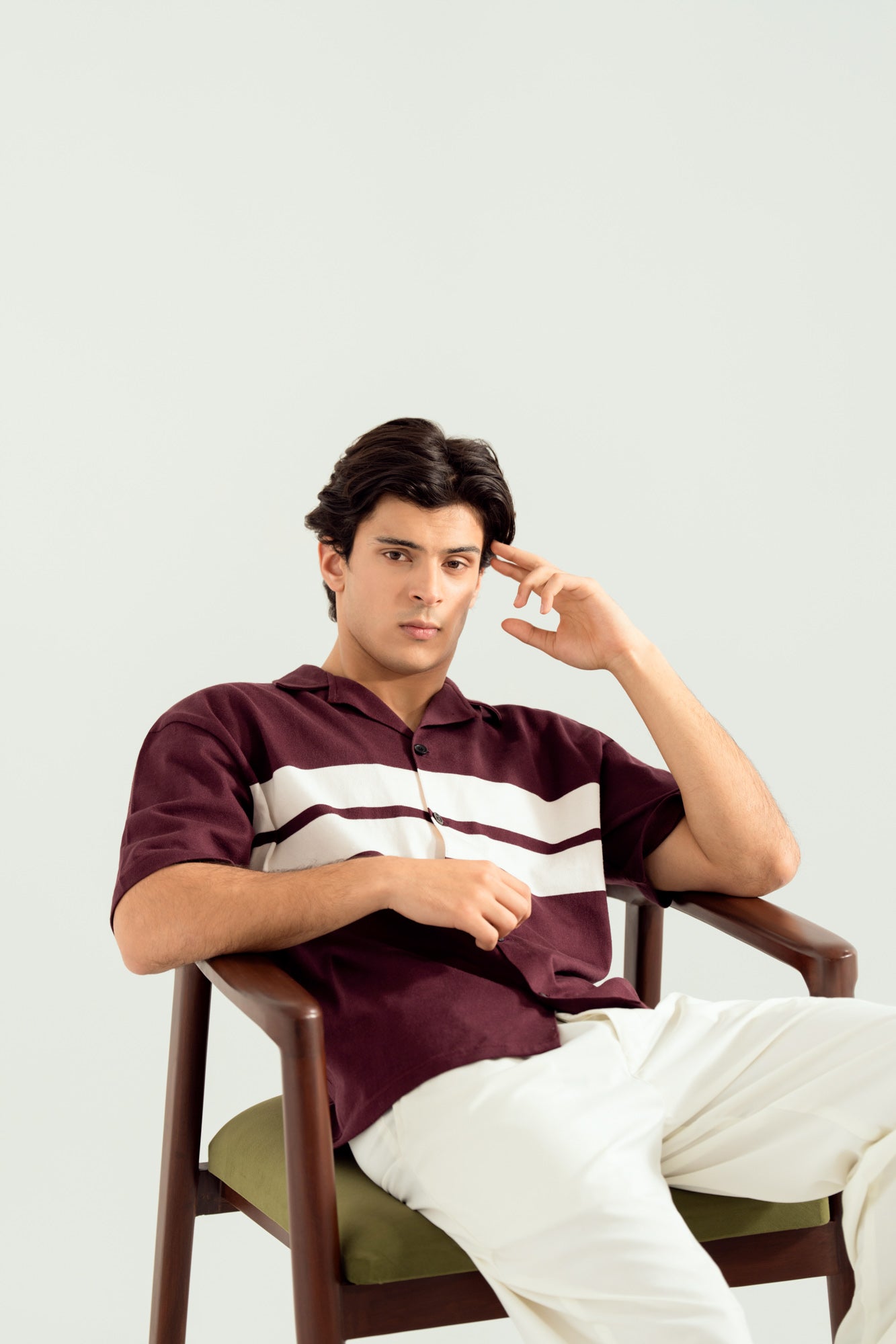 White and Maroon Boxy Revere Button Down - Men - Men