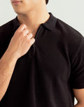 Black Zipper Links Knitted Polo - Men