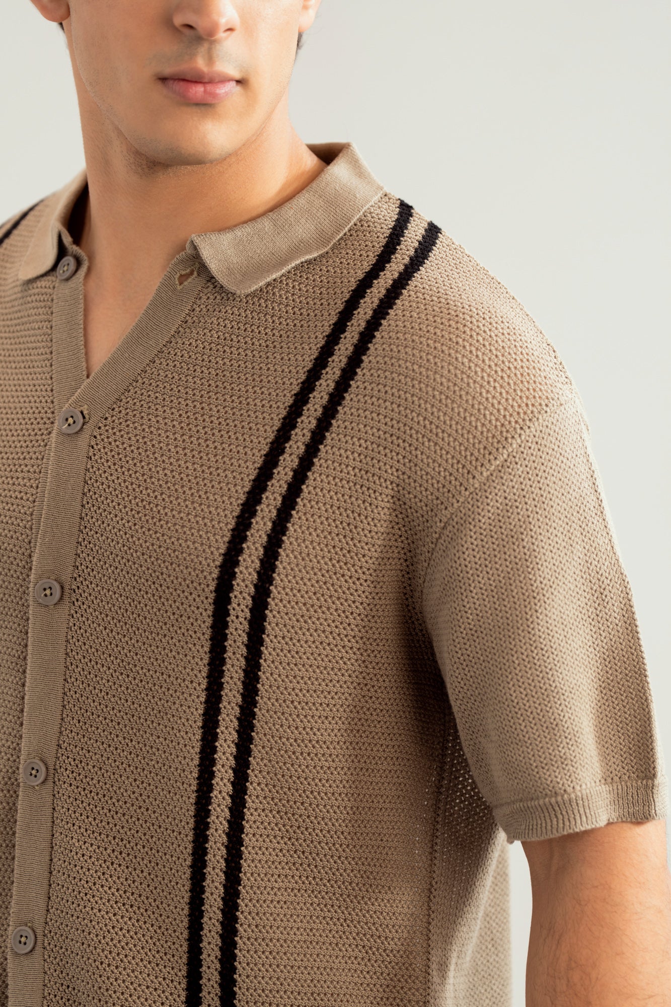 Pishtachu Crocheted Stripes Knitted Button Down - Men - Men