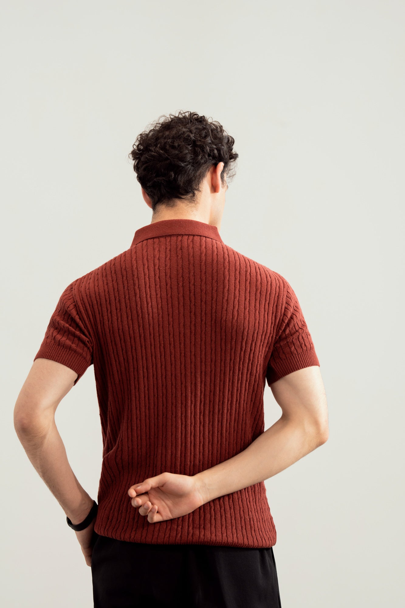 Dark Cherry Cable Knit Polo - Men - Men