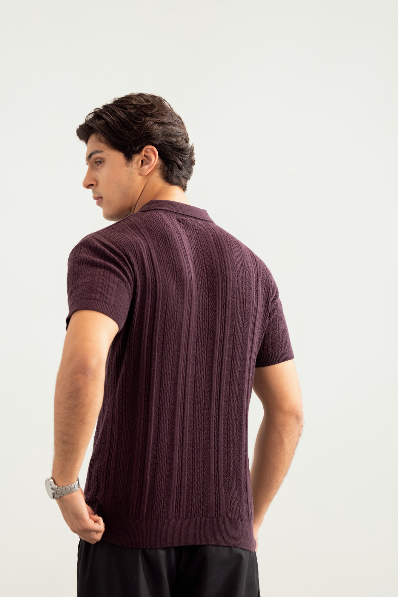 Dark Purple Wave Knitted Polo - Men - Men