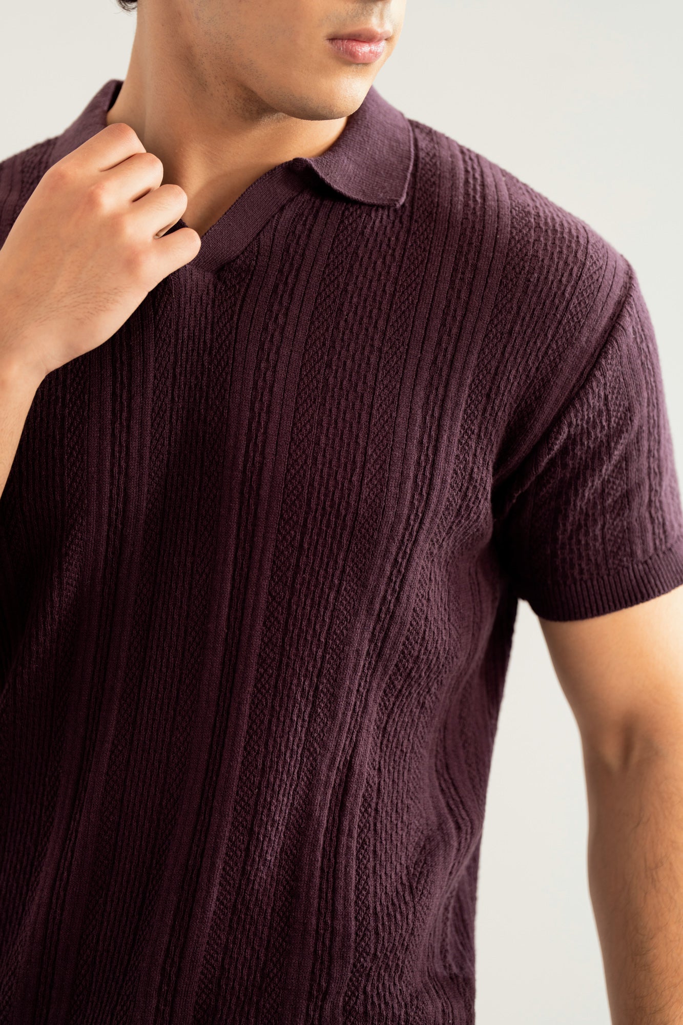Dark Purple Wave Knitted Polo - Men - Men