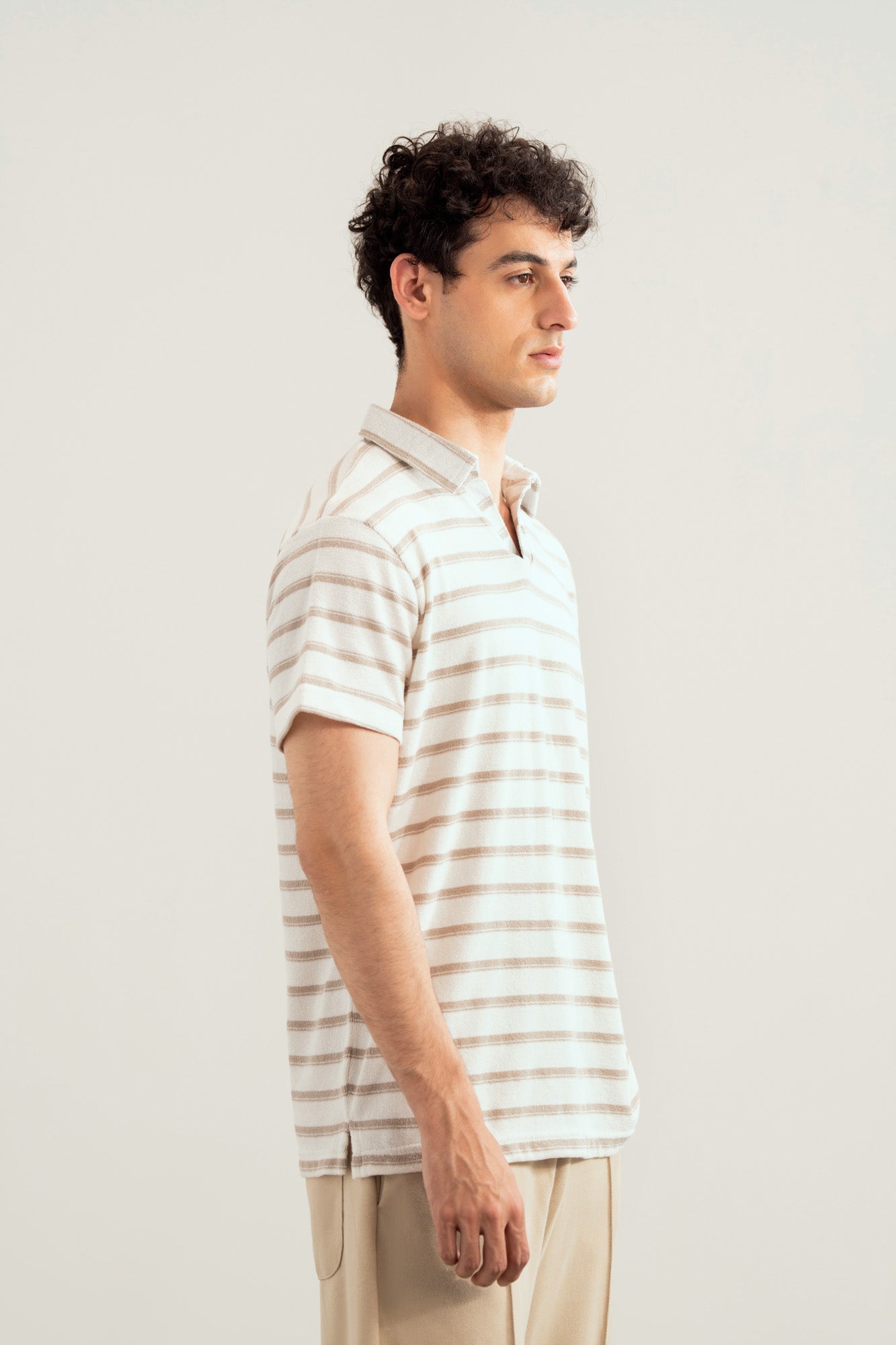 Off White & Brown Striper Mesh Thermal Knit Polo - Smart Fit - Men - Men
