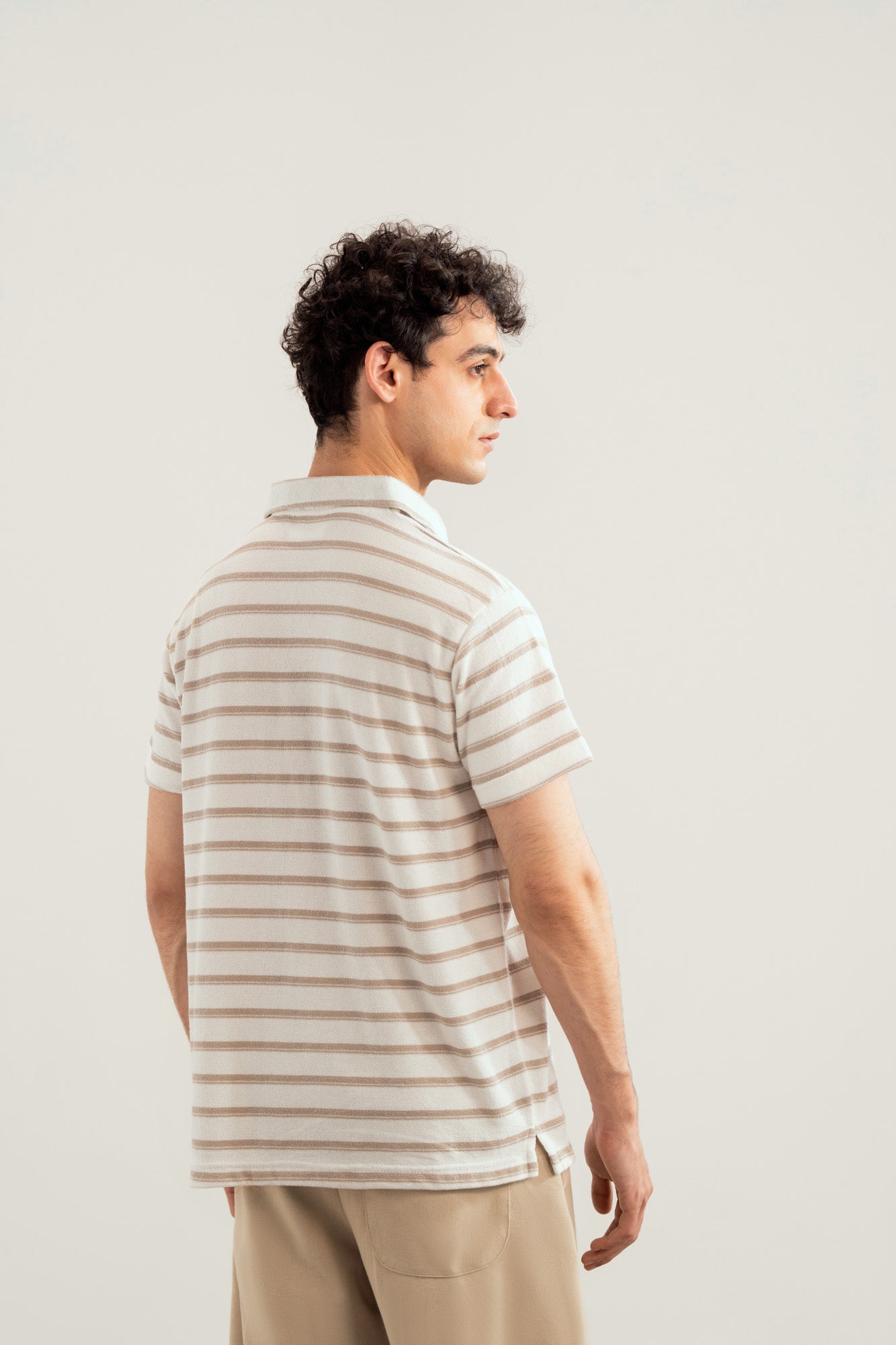 Off White & Brown Striper Mesh Thermal Knit Polo - Smart Fit - Men - Men
