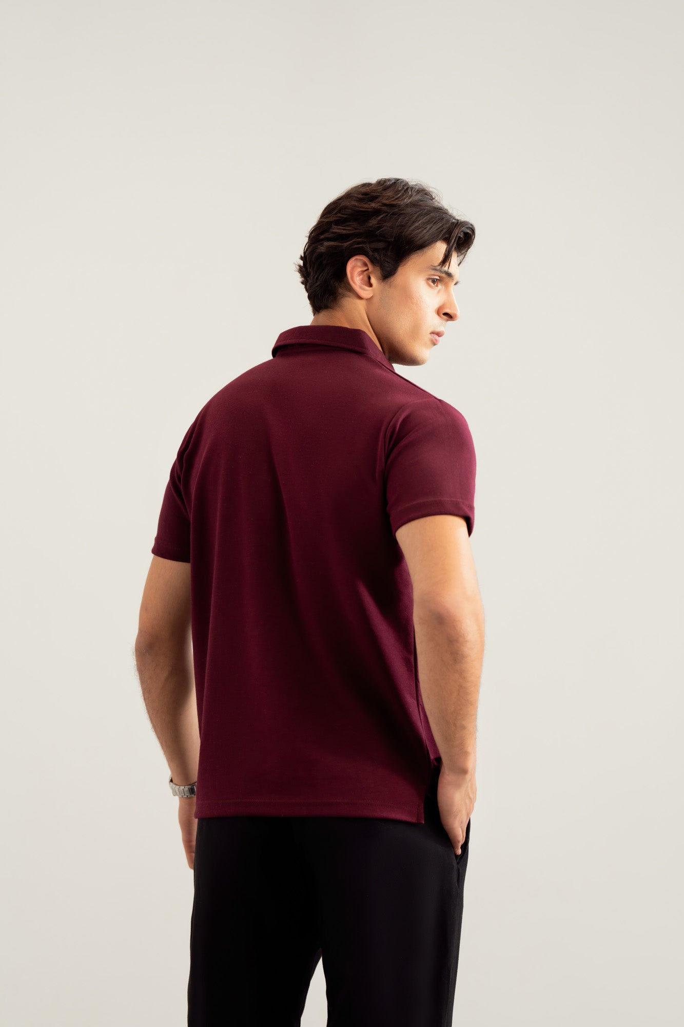 Maroon Interlock Johnny Collar Polo - Smart Fit  - Men - Men