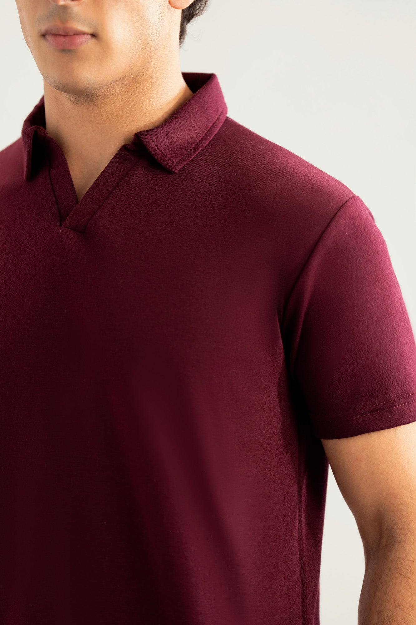 Maroon Interlock Johnny Collar Polo - Smart Fit  - Men - Men