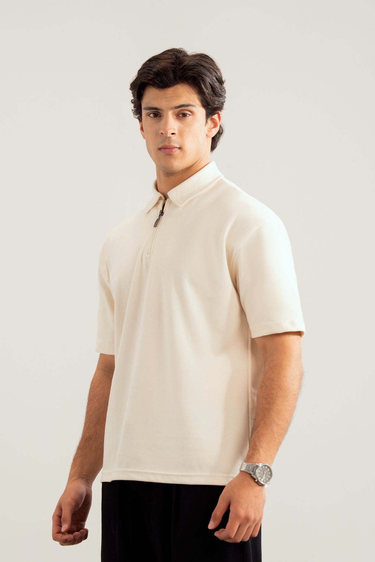 Off White Interlock Zipper Polo - Boxy Fit - Men - Men