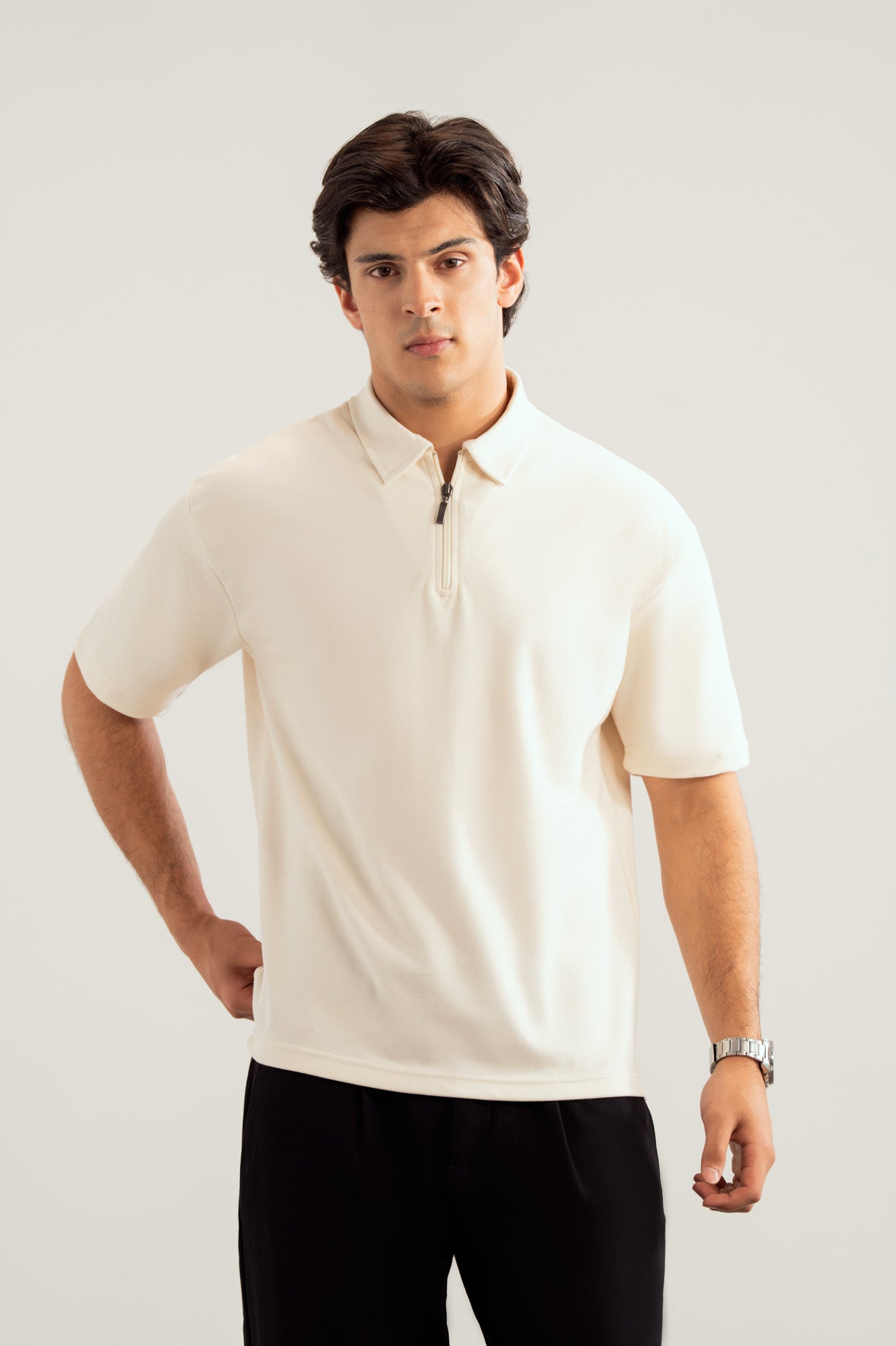Off White Interlock Zipper Polo - Boxy Fit - Men - Men
