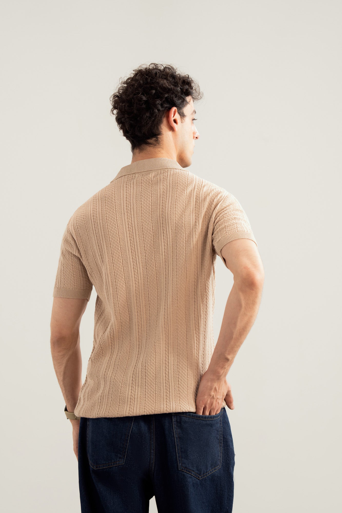 Beige Wave Knitted Polo - Men - Men