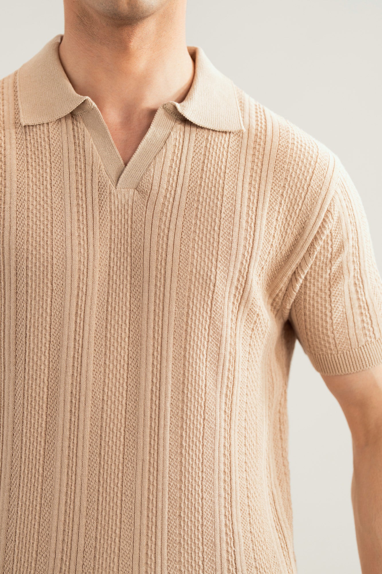 Beige Wave Knitted Polo - Men - Men