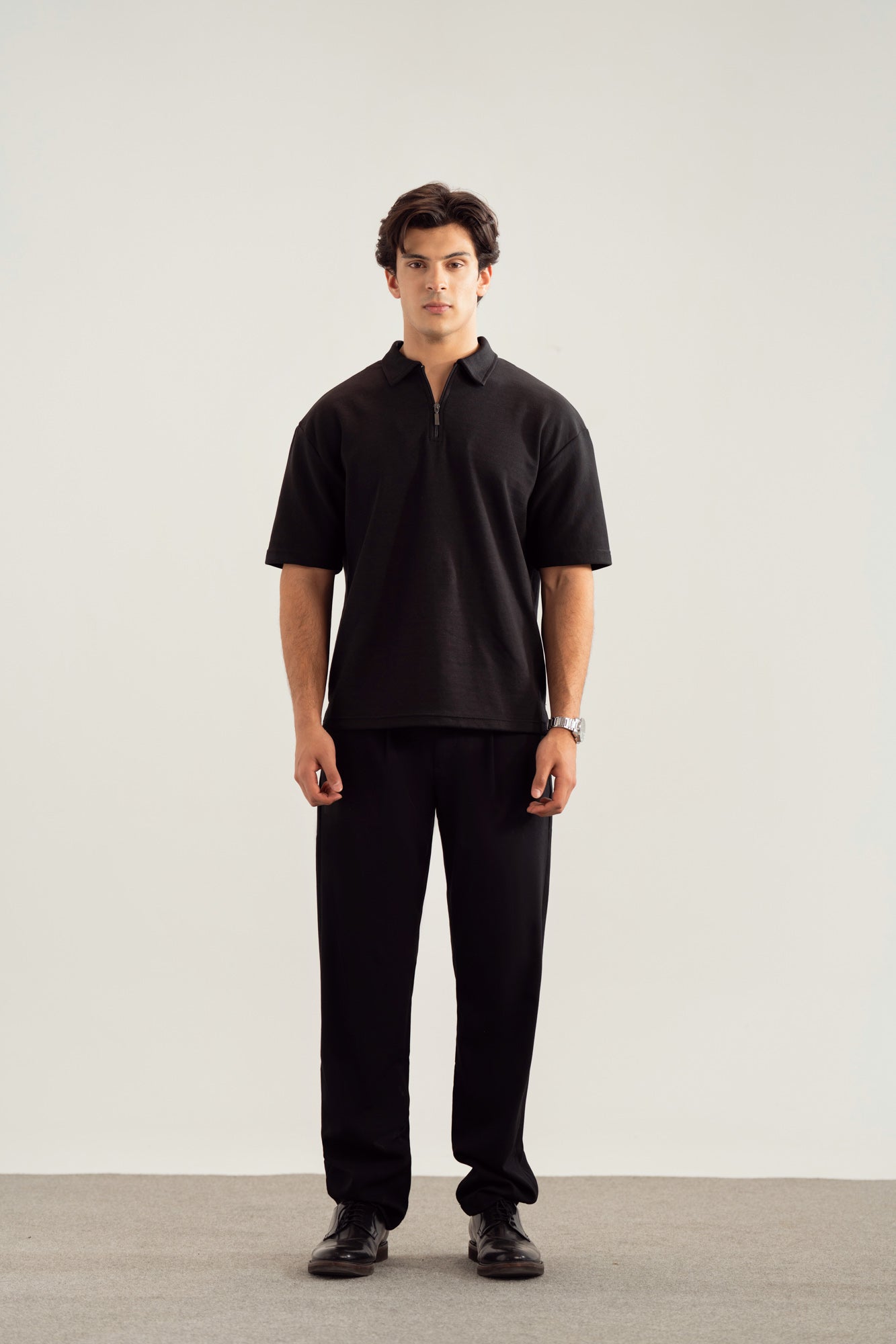 Black Interlock Zipper Polo - Boxy Fit - Men - Men