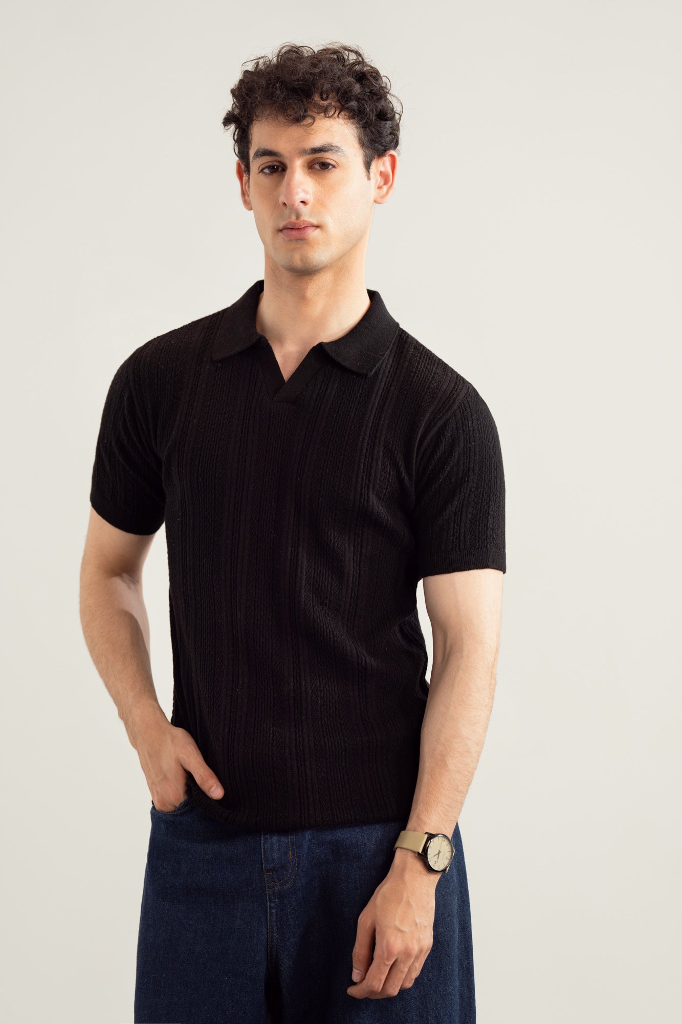 Black Wave Knitted Polo - Men - Men