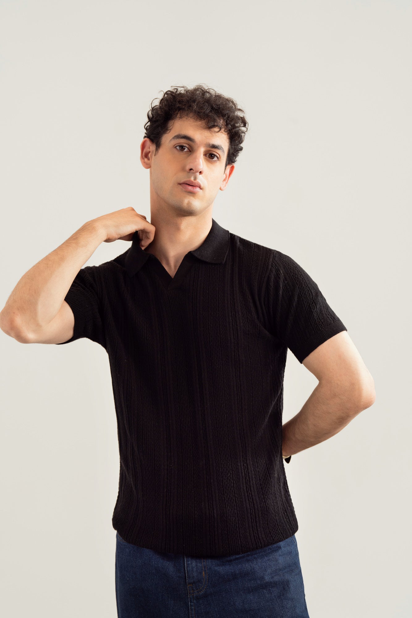 Black Wave Knitted Polo - Men - Men