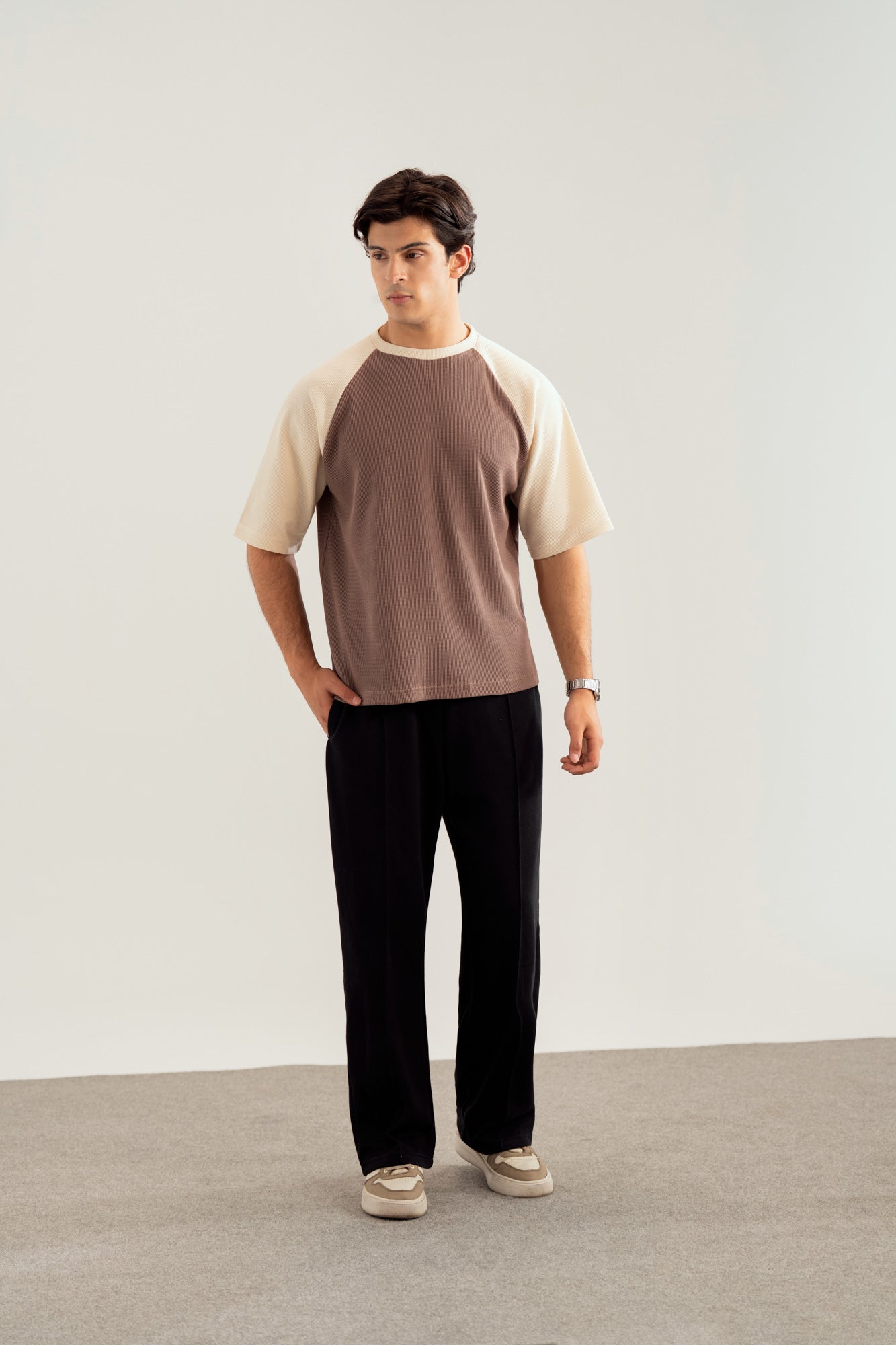 Off White & Dull Nude Waffle Knit Oversized Tee - Men - Men