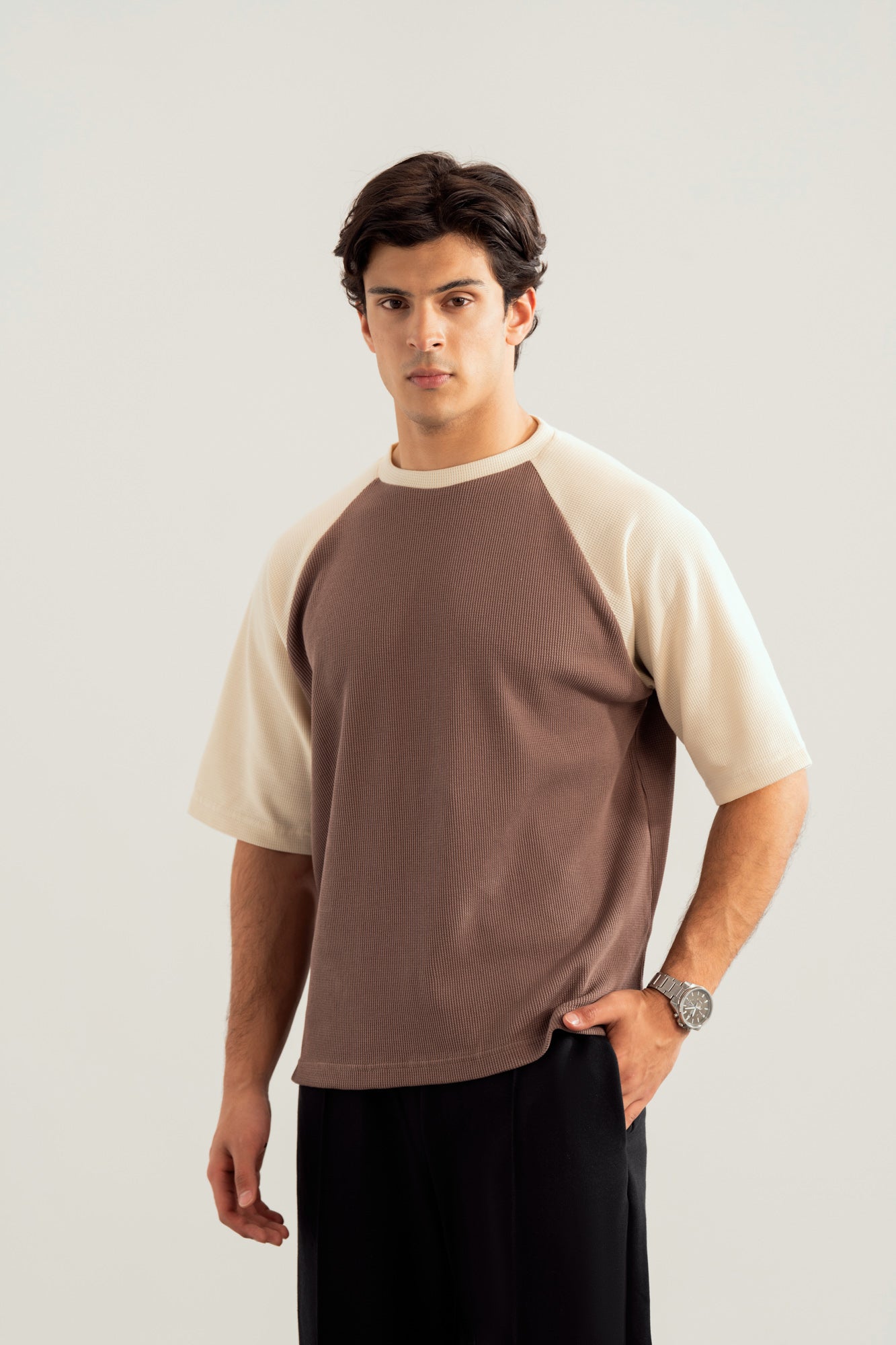 Off White & Dull Nude Waffle Knit Oversized Tee - Men - Men