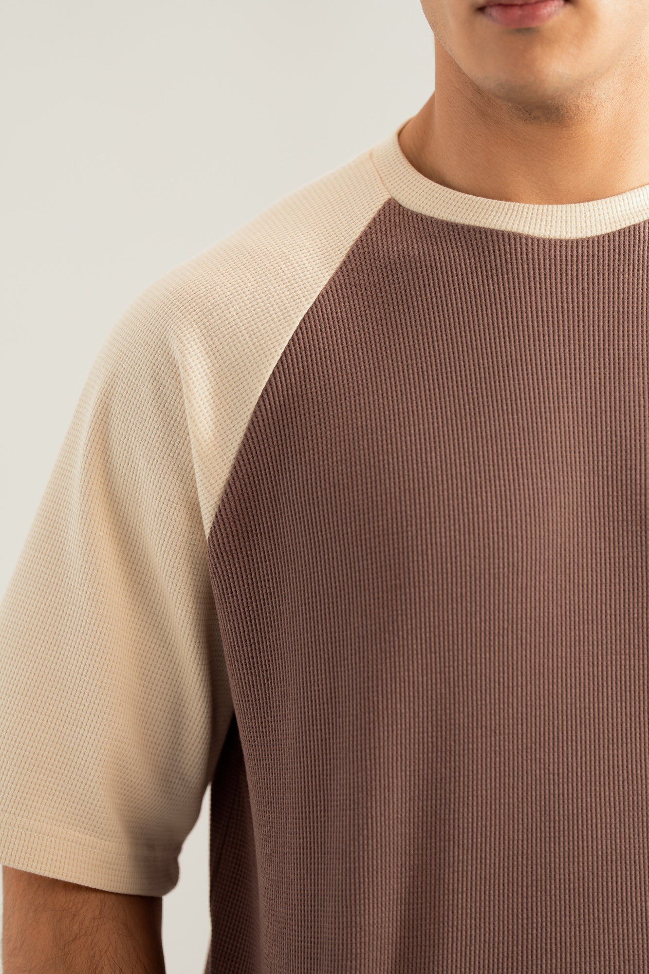 Off White & Dull Nude Waffle Knit Oversized Tee - Men - Men