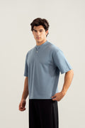 Sky Blue Interlock Oversized Henley Tee - Men